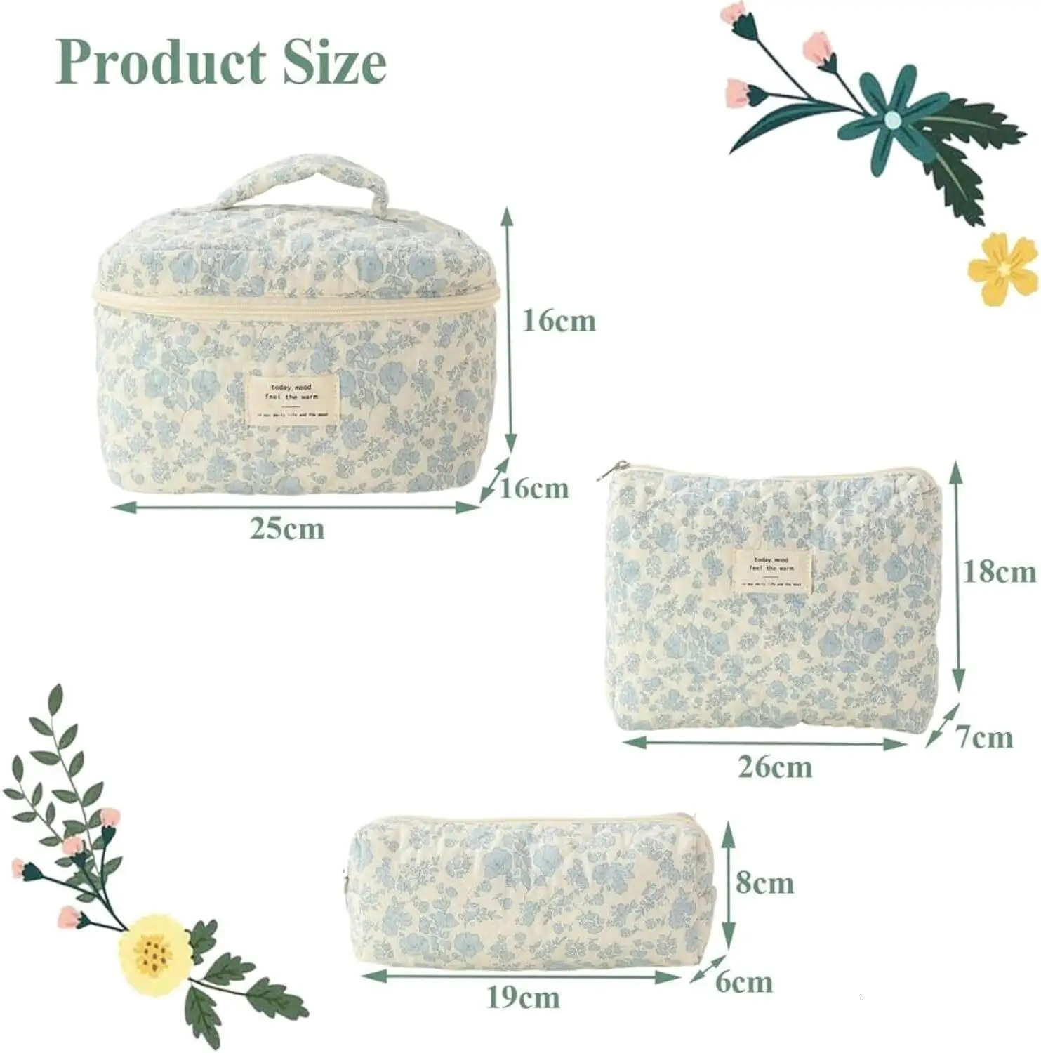 Ship from US 3Pcs Floral Makeup Cosmetic Bags for women Cute Travel Toiletry Organizer Handbag Storage Purses 250227FBB