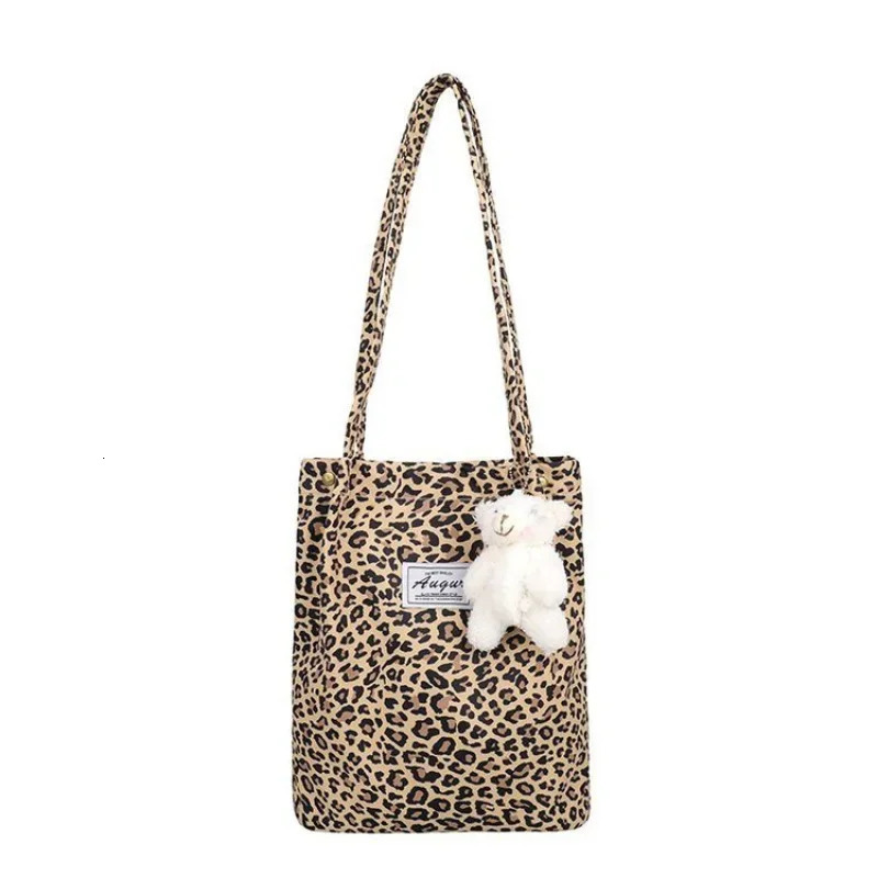 Korean Chic Big Casual Tote Bag Leopard Shoulder Ladies Canvas Shopping Student Print Handbag Womens 250221