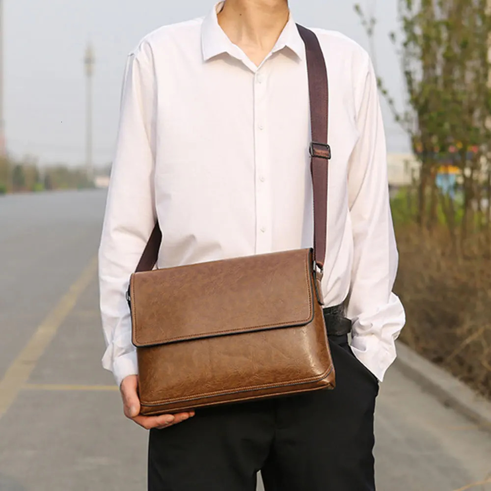 Ship from US Travel bag PU leather handbag adjustable travel shoulder cross body mens large capacity 250227FBB