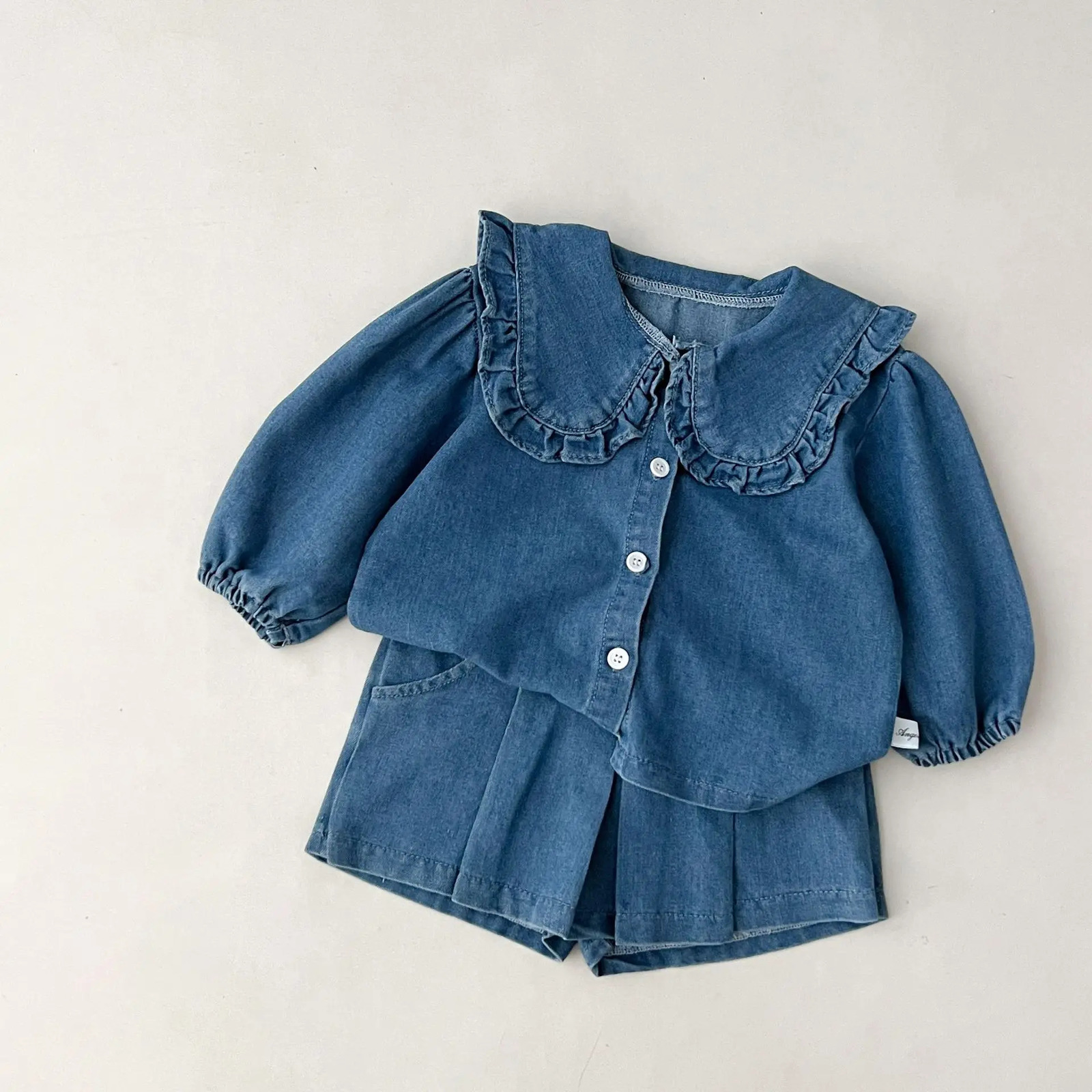 Solid denim set for baby spring autumn long sleeved denim shirt jacket for runners two-piece baby boy and girl simple casual 2PCS 250227