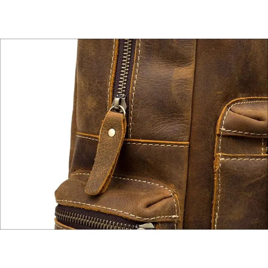 Ship from US Genuine Vintage Leather Backpack for Men Women Travel Outdoor Casual Rucksack 250227FBB