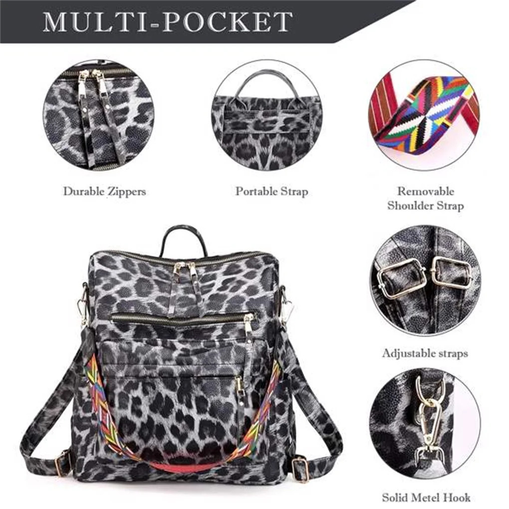 Ship from US Leather Leopard Print Backpack Purse for Women Fashion Multipurpose n Satchel Handbags Shoulder Bag Travel bag 250227FBB