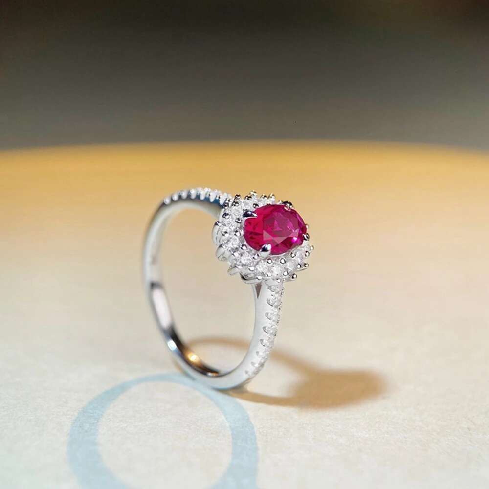Vinregem 5*7 MM Oval Cut Ruby High Carbon Dia Gemstone Gold Plated Sterg Sier Wedding Party Ring Fine Jewelry