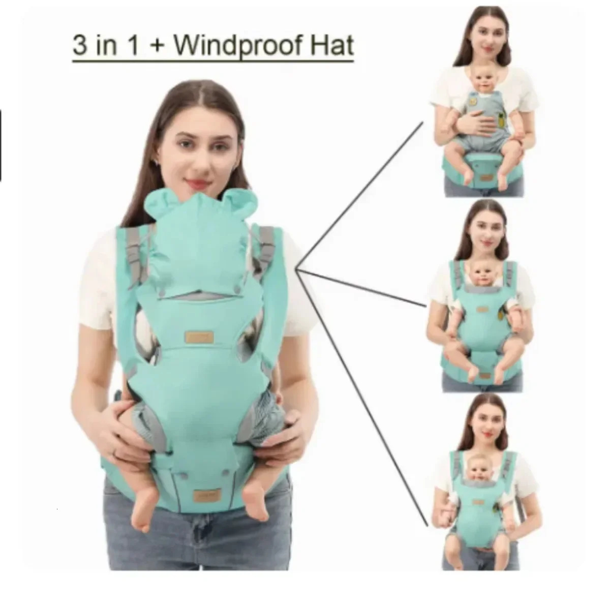 3 in 1 Baby Wrap Toddler Backpack Baby Bag with Windproof Hat Luminous Strip Babies Sling Hip Seat Bebe s born 250227