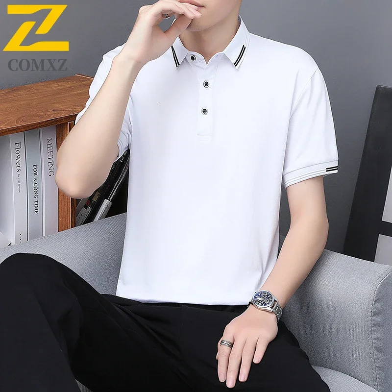 2025 Short Sleeve Mens Minimalist Pure Cotton Popsicle Cotton Selling POLO Shirt Business Casual Breathable Male T-shirt 250224