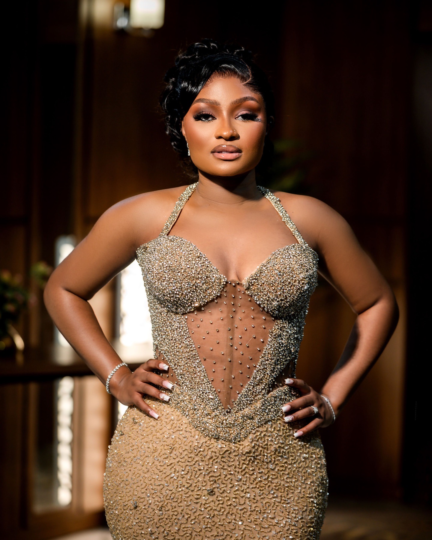 Gold Mermaid Prom Dresses 2025 Halter Illusion Crystals Sequined Evening Formal Party Second Birthday Engagement Gowns Plus Size Dress For Special Occ