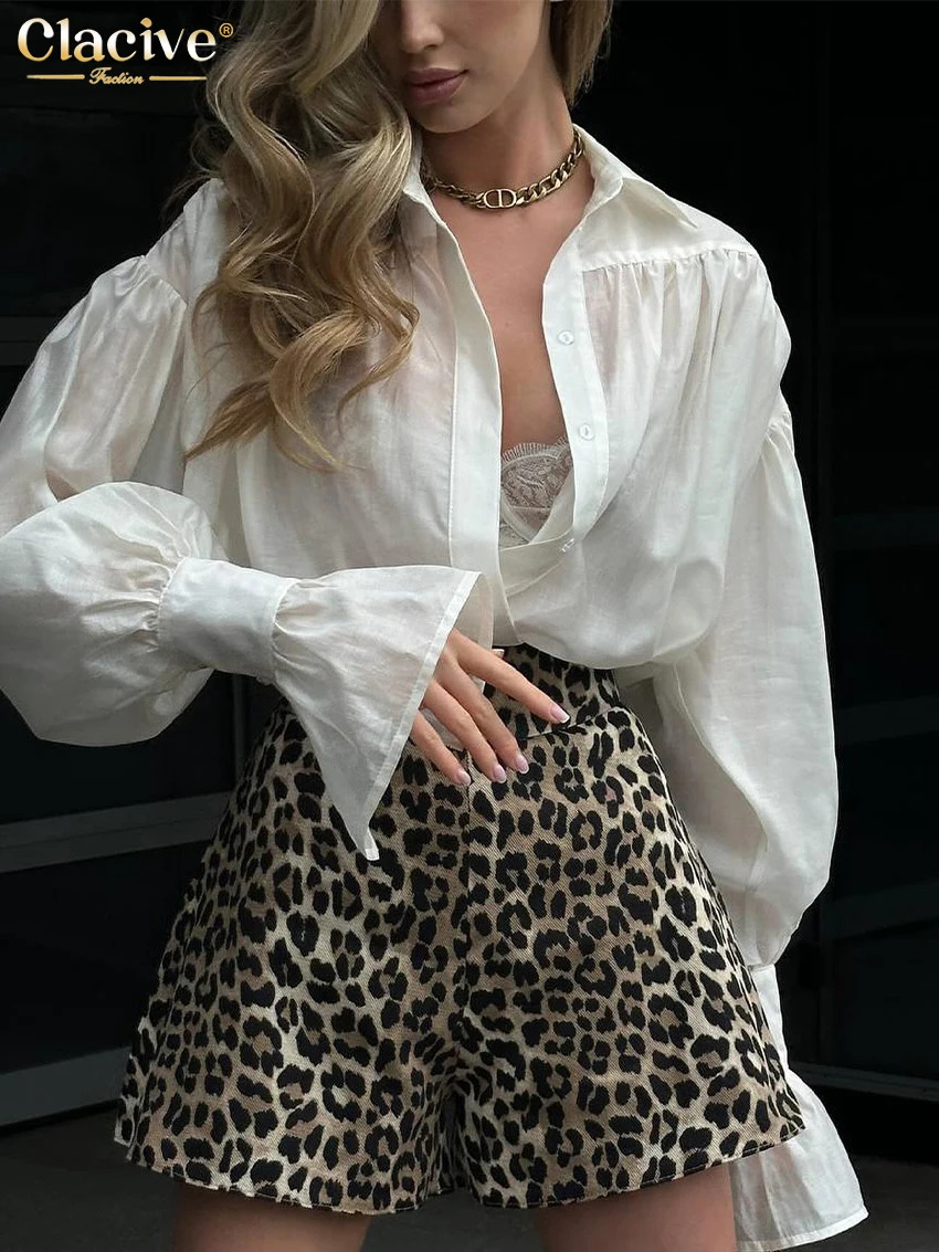 Clacive Fashion Loose Pink Office Womens Blouse Elegant Lapel Long Sleeve Shirt Casual Classic Solid Top Female Clothing 250222