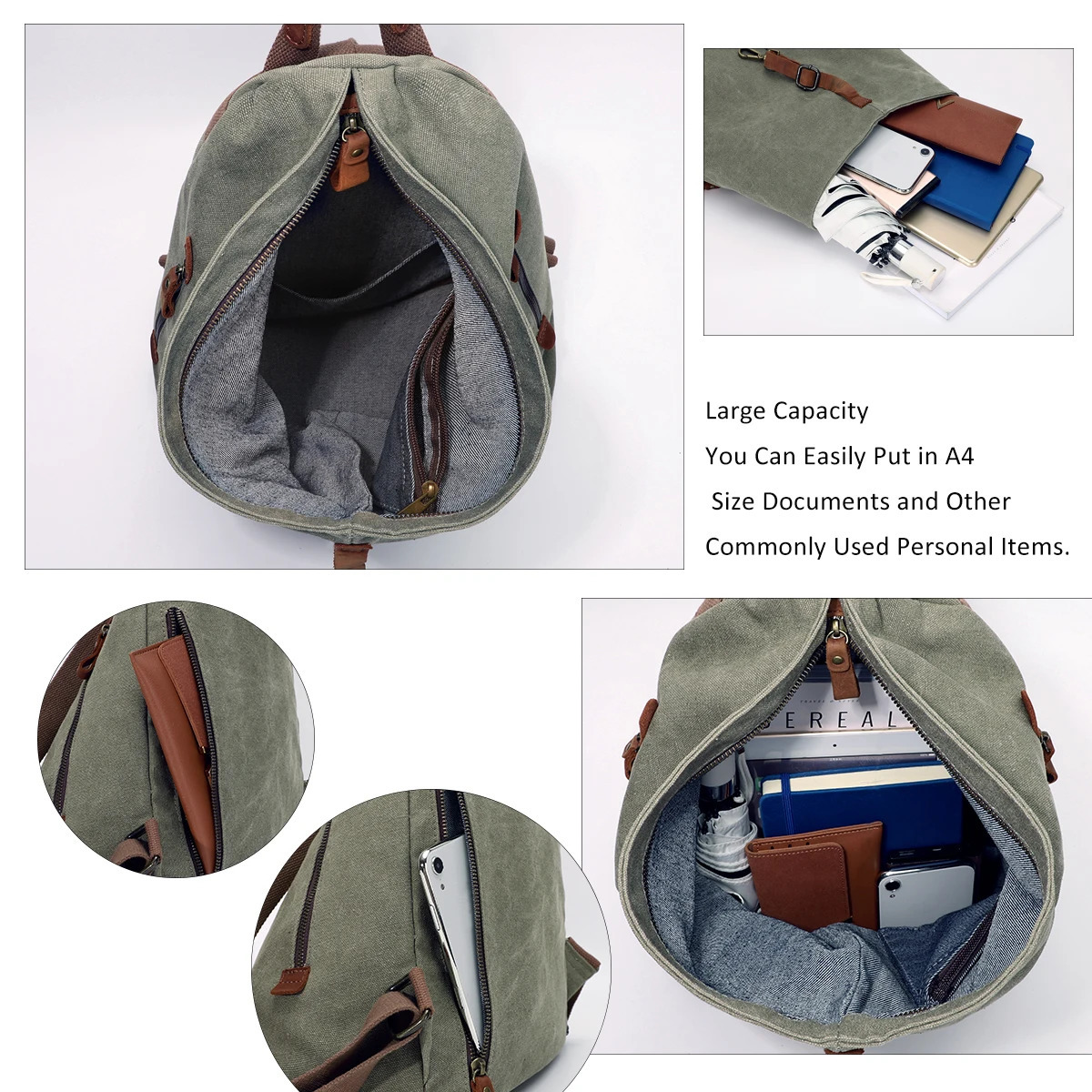 Ship from US KL928 Canvas Retro Backpack Large Leisure Day Bag Outdoor Travel 250227FBB