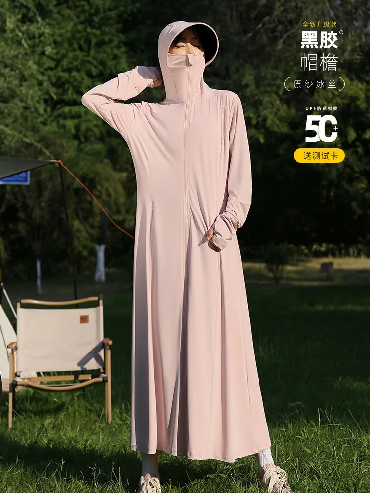 Summer Thin Sunblock Ice Silk Women Breathable UV Protection Hooded Loose Coat Outdoor Sunprotective Clothing Skin 250227