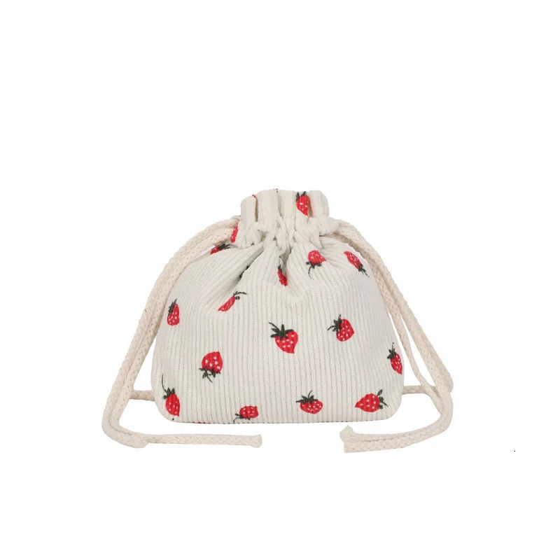Ship from US Cute Strawberry Bag for Women Fashionable Corduroy Bucket Simple Small Fresh Single Shoulder Crossbody Trendy 250227FBB