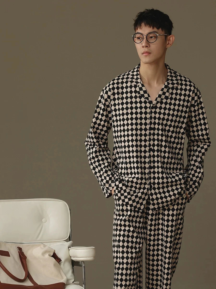 Pajamas for Men Spring and Autumn Long-Sleeved Cardigans Home Clothes Can Be Worn Outside Autumn and Winter Thin Large Size Two-Piece Set 250225