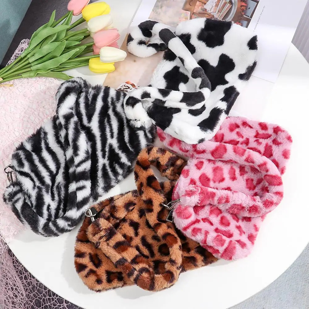Womens Casual Shoulder Bag Animal Print Leopard Plush Lady Underarm Female Messenger Crossbody Bags 250221