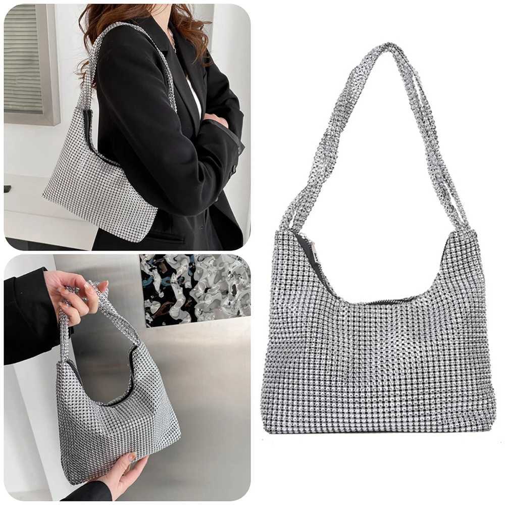 New Arrival Exquisite Silver Women Underarm Bag Full Rhinestone Evening Clutch Bag Handbag for Dinner Party Wedding Shiny Purse Shoulder Bag T250227
