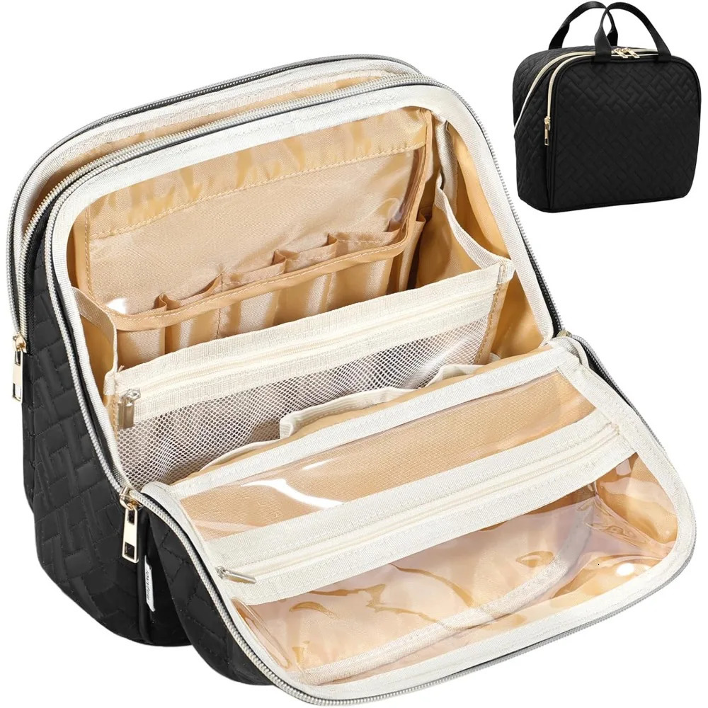 Ship from US Cosmetic bag large capacity space with brush and mirror travel cosmetic storage portable 250227FBB