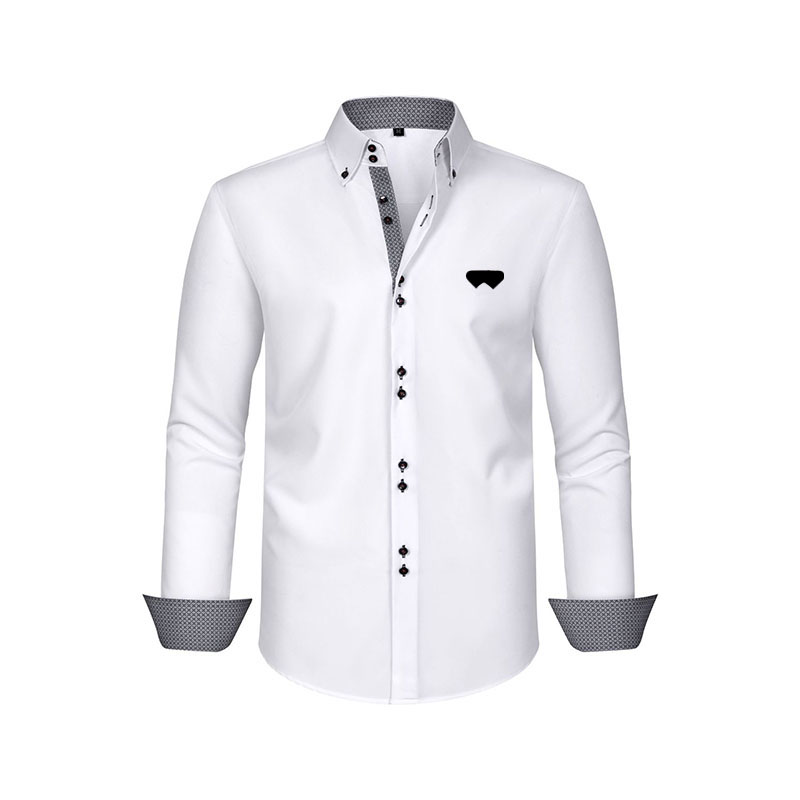 Men's Color blocking Shirts Business slim fit versatile all season four sided elastic non ironing men's long sleeved shirt silky vert