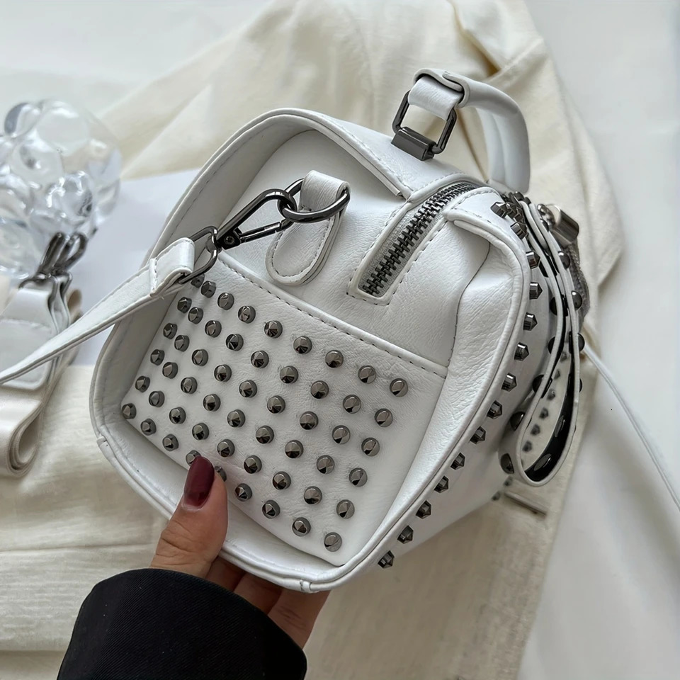 Ship from US Vintage Tassel Rivets Decor Handbag Ladies Fashion Punk Style Crossbody Boston Bag Womens Y2k Novelty 250227FBB