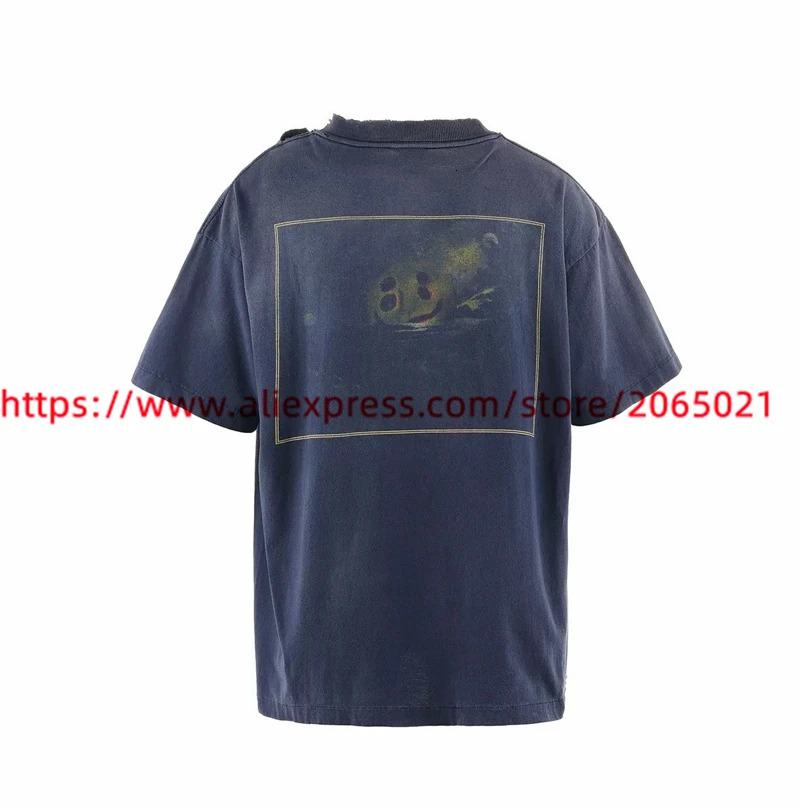 fw TShirt Men Women High Quality Washed Blue Tee Tops Vintage T Shirt 250226