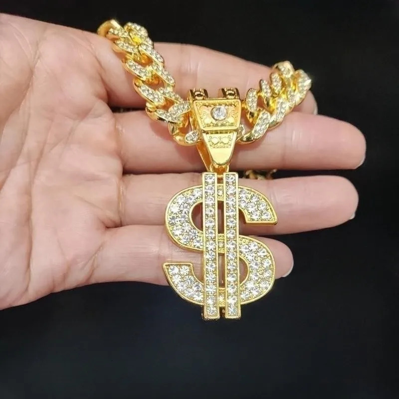 Men Women Hip Hop Dollar Pendant Necklace with 13mm Cuban Chain Hiphop Iced out pendants Necklaces Fashion Punk Jewelry Gifts 250227