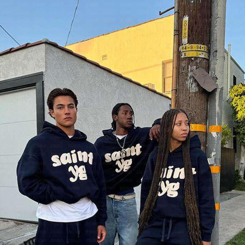 New autumn and winter hoodie set with fashionable INS style letter printed long sleeved pullover hooded sweatshirt