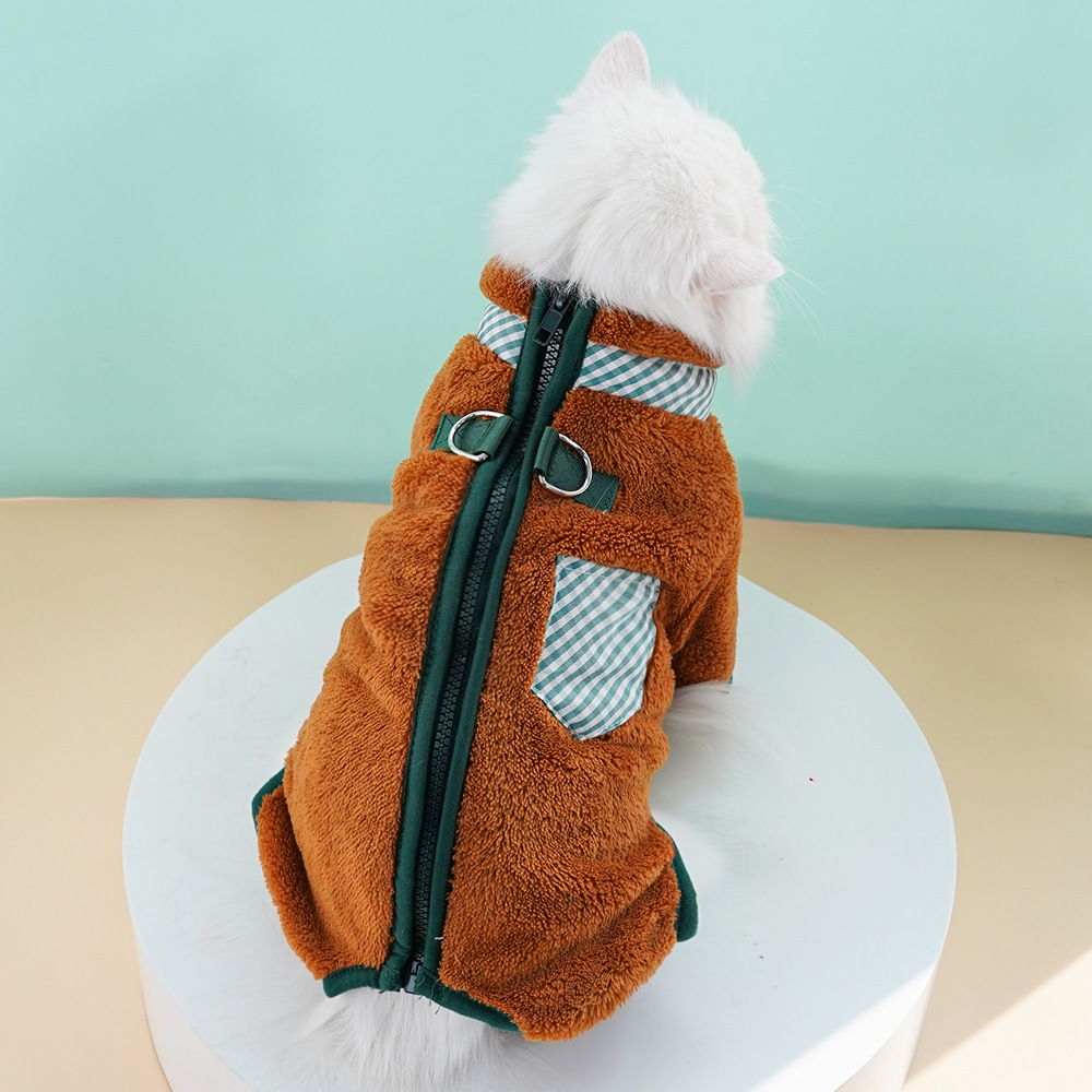 Fall - Winter Four - Legged Fleece Pet Clothes with Dual Leash Hooks for Dogs and Cats' Outings - Ideal for Teddy - style Pets