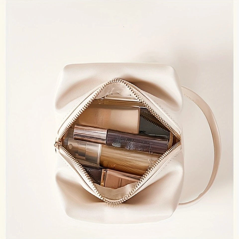 Ship from US Mini Trendy Solid Color Cosmetic Bag Portable Zipper Toiletry Organizer Perfect Travel Skincare 250227FBB