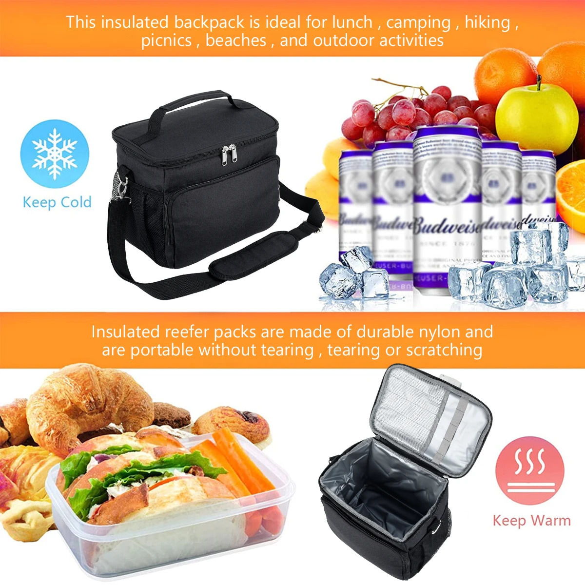 Ship from US Insulated Lunch Box Waterproof Cooler Bag Unisex with Detachable Shoulder Leakproof Meal Organizer for Work Picnic 250227FBB