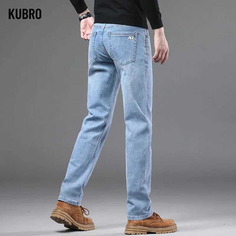 KUBRO Spring Fashion Mens Light Blue Slim Jeans Stylish Business Casual Stretch Fabric Denim Pants Classic All Match Trousers X250227