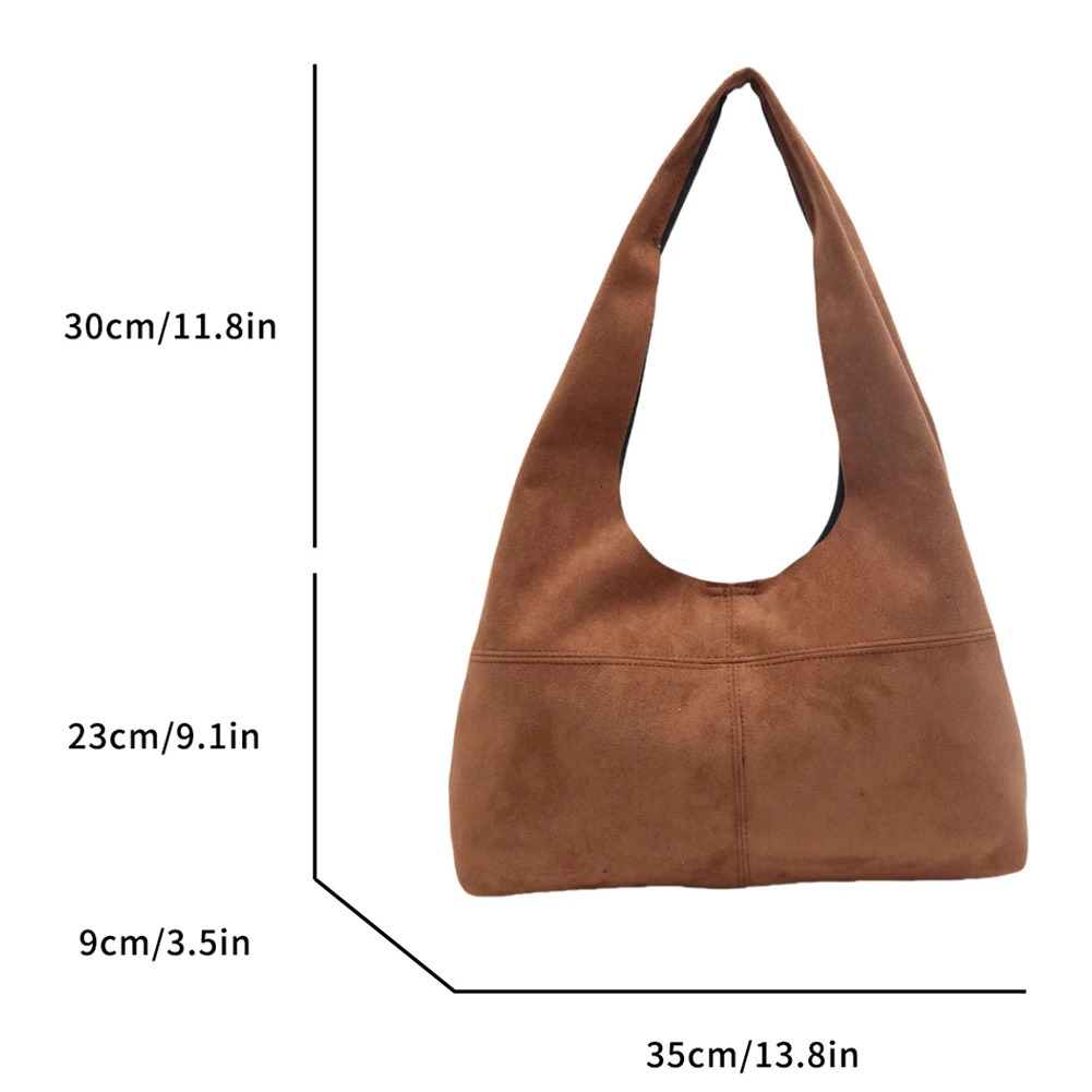 Ship from US Women Suede Shoulder Bag with Inner Pocket Underarm Vintage Hobo Slouchy for Work Travel 250227FBB