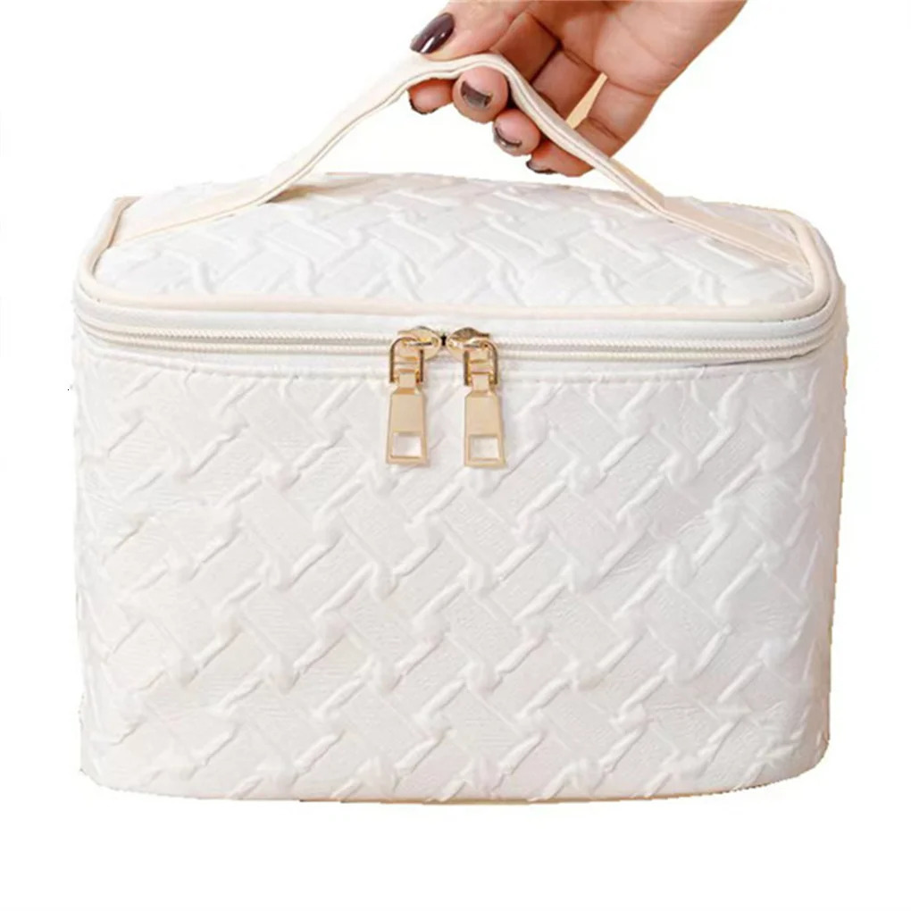 Ship from US White highquality large capacity portable travel makeup bag multifunctional organizer dye resistant handheld square 250227FBB