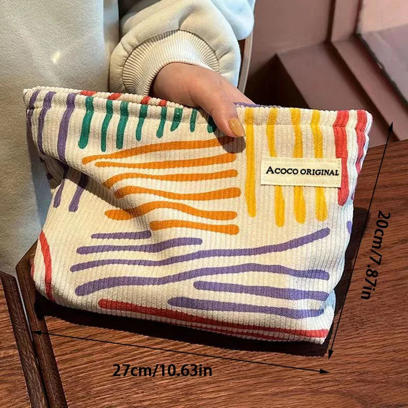 Ship from US Colorful Stripes Corduroy Cosmetic Bag Portable Travel Toiletry Skincare Sundries Aesthetic Makeup Storage Perfume shelf 250227FBB