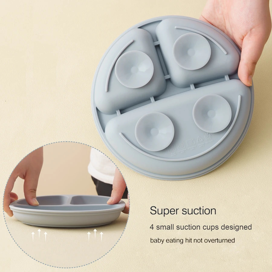 5Pcs Baby Silicone Feeding Set Round Dining Plate Sucker Bowl Dishes For Kids Baby Waterproof Bib Spoon Childrens Tableware 250227