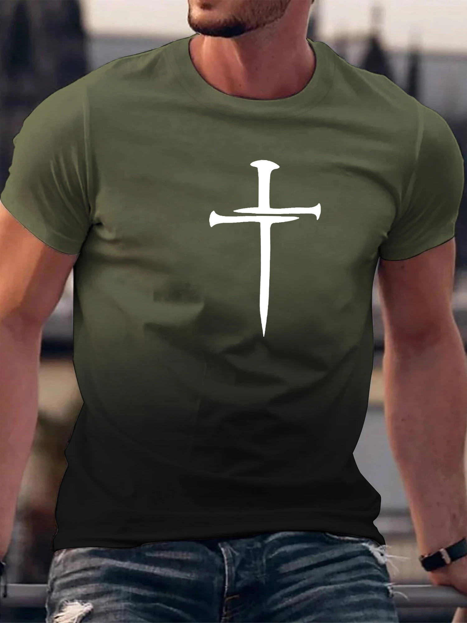 Christian Cross Pattern Print Mens Comfy ONeck Tshirt Graphic Tee Summer Clothes Outfits t shirts bibble 250225