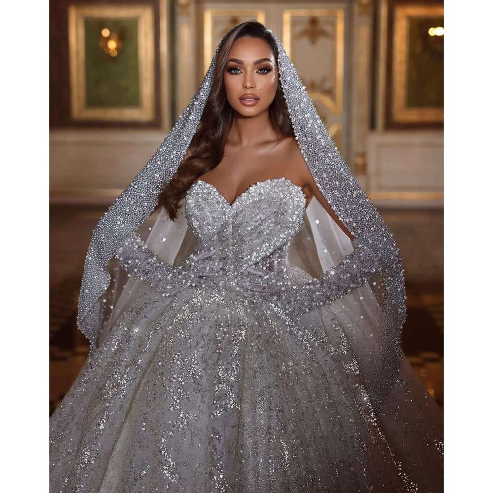 Sequins Backless Ball Sweetheart Shining Gown, Celebrity Beads, Custom Made, Glamorous Wedding Dress