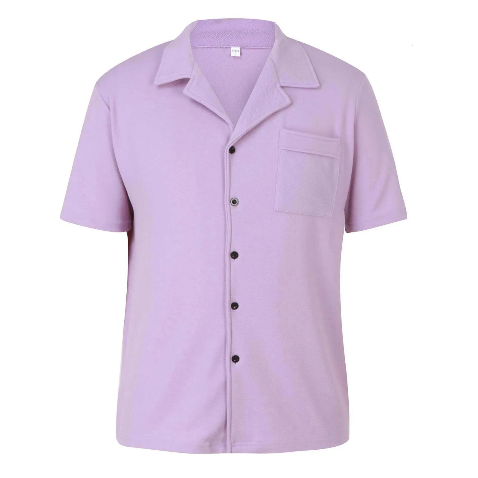 Mens Casual Short Sleeve Shirt Streetwear Lapel Button Down Shirts For Men Vintage Shirt Solid Vacation Blouse Mens Clothing 250222