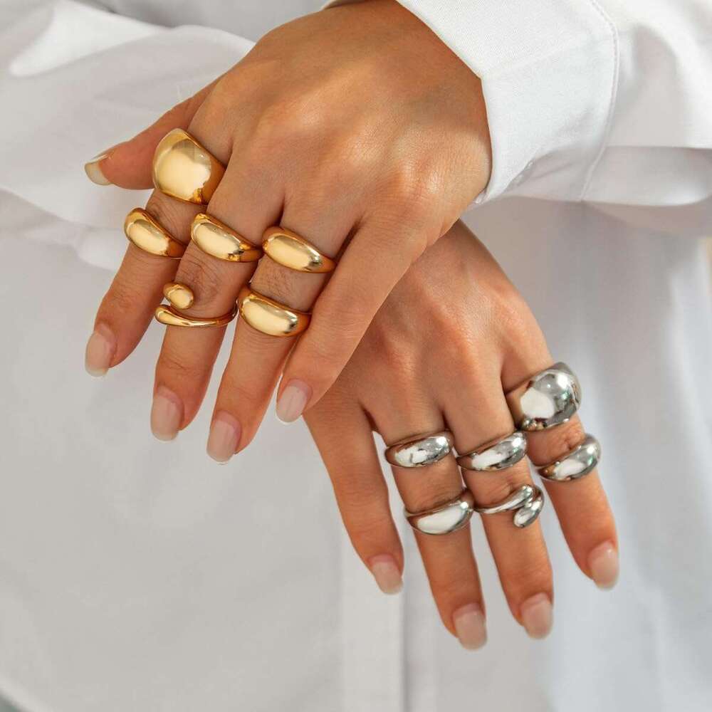 Statement for Women Thick Gold Rings Set Sier Chunky Jewelry Bold Dome Ring