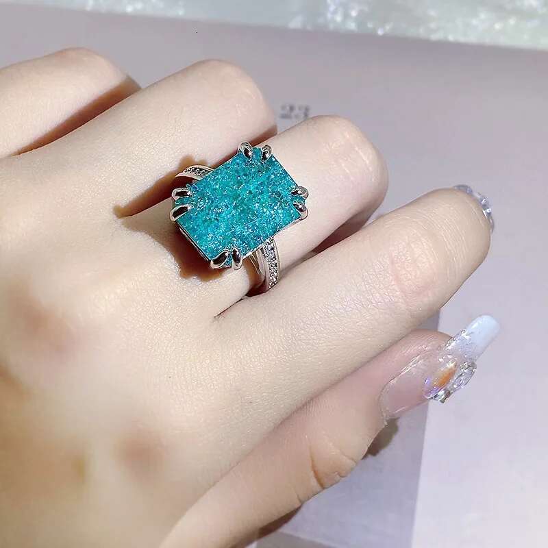 Sier New arrival Paraiba Tourmae Gemstones Ring for Charm Lady finger fine jewelry sier wedding party wholesale gift