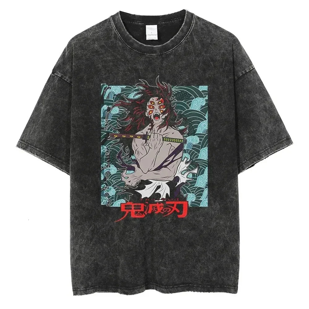 Summer Large Street Clothing Unisex Oversized Top TShirt Anime Print Vintage Washed Cotton Short Sleeve T Shirt 250225