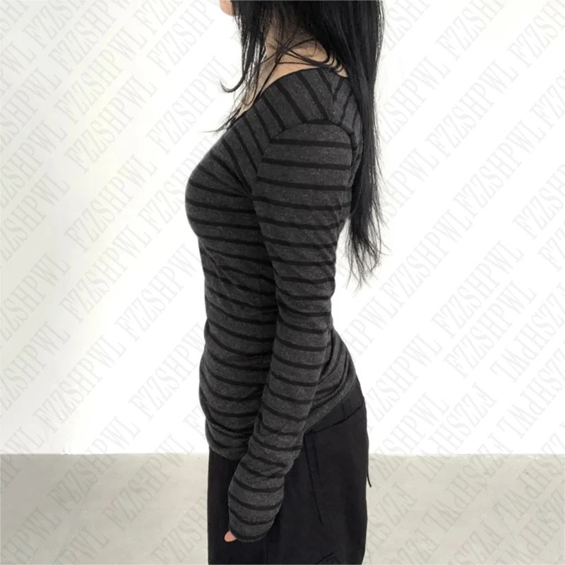 Harajuku Retro Aesthetic Y2K Emo Girls Long Sleeve Tops Goth Punk Rock Hip Hop Fashion TShirts Sexy Slim Chic Womens Streetwear 250226