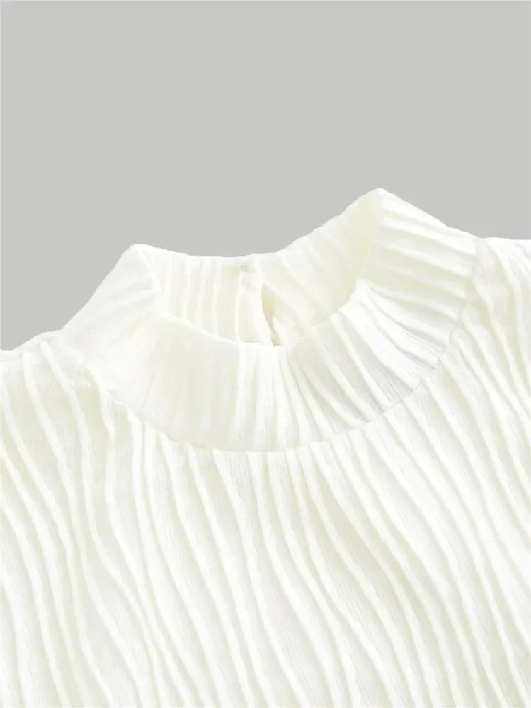 Womens textured plain collar plaid long sleeved crop autumn and winter elegant preparatory style Y2K rib knitted ultrathin Tshirt 250226