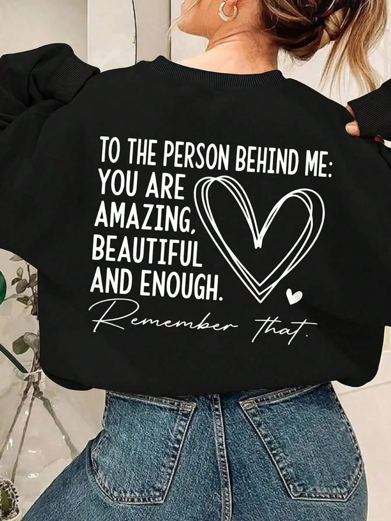 Casual Women Sweatshirt You Are Amazing Beautiful And Enough Letter Print Pullover Warm Soft Hoody Loose Crewneck Fleece Clothes 250227