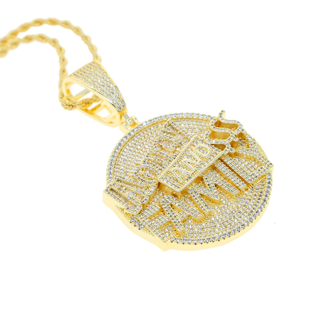 Iced Out Bling Letter Money And Family Pendant Necklace Gold Color Cubic Zirconia Round Dimensional Charm Men Hip Hop Jewelry 250227