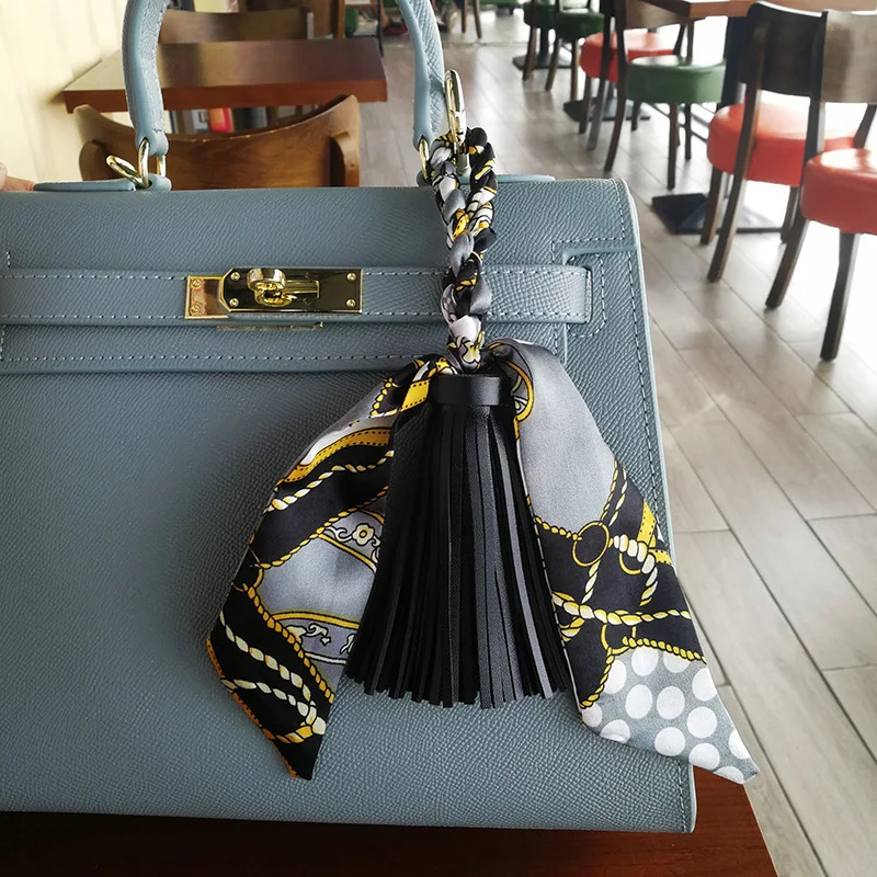 Style Silk Woven Key Lanyard Decoration Soft PU Leather Car Keychain Accessories Fashion Womens Tote Bag Jewelry Pendant 250227