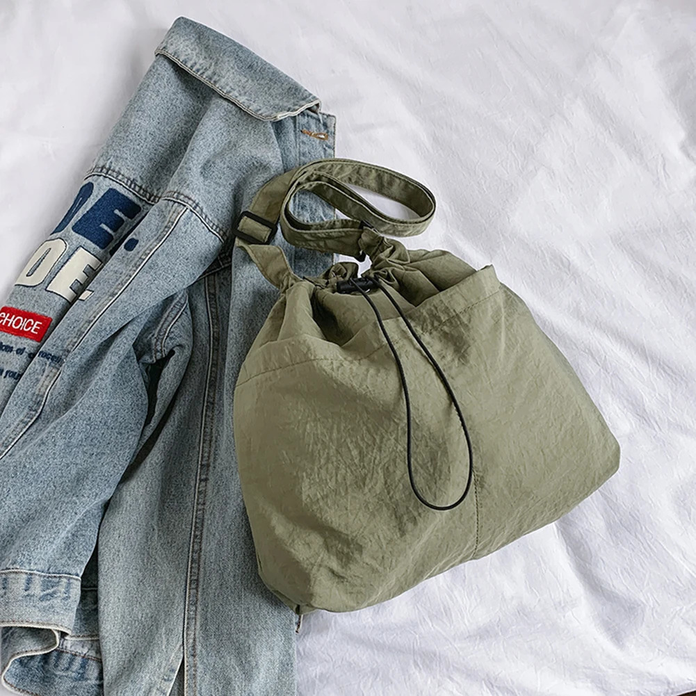Ship from US Fashion Nylon Drawstring Bucket Bag Travel Casual Shoulder Basic Sport Style Large Commuting 250227FBB