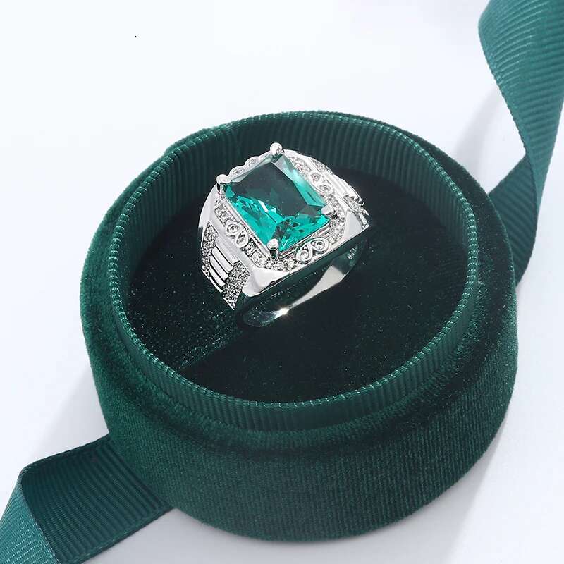 Female Male Engagement Big S Sier Rings For Men Women Yellow Gold Vintage Wedding Bands Square Green Stone Gift