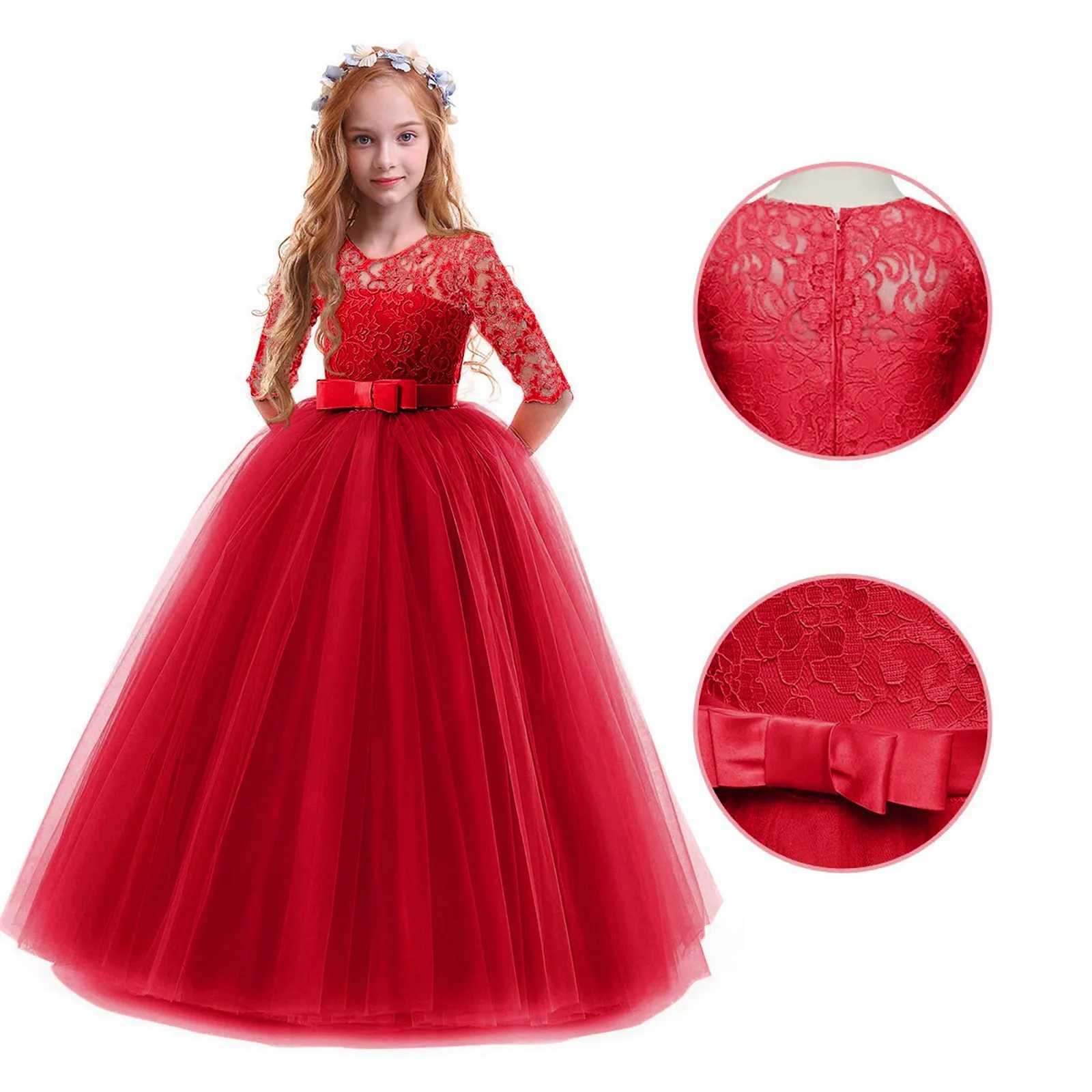 Girl's Dresses Child Girls Dress For New Year Lace Bowknot Princess Wedding Flower Girls Performance Formal Tutu Dress for New Year 2022 Y2502279