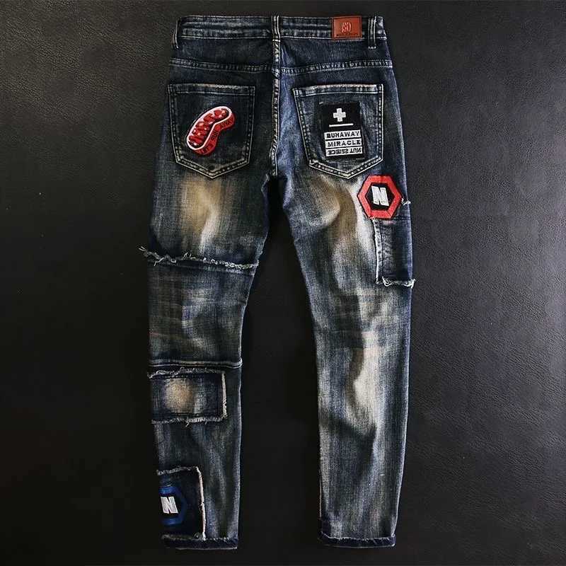2023 Spring and Autumn New Classic Fashion Embroidered Patch Straight Leg Jeans Mens Casual Comfort Stretch High Quality Pants X250227