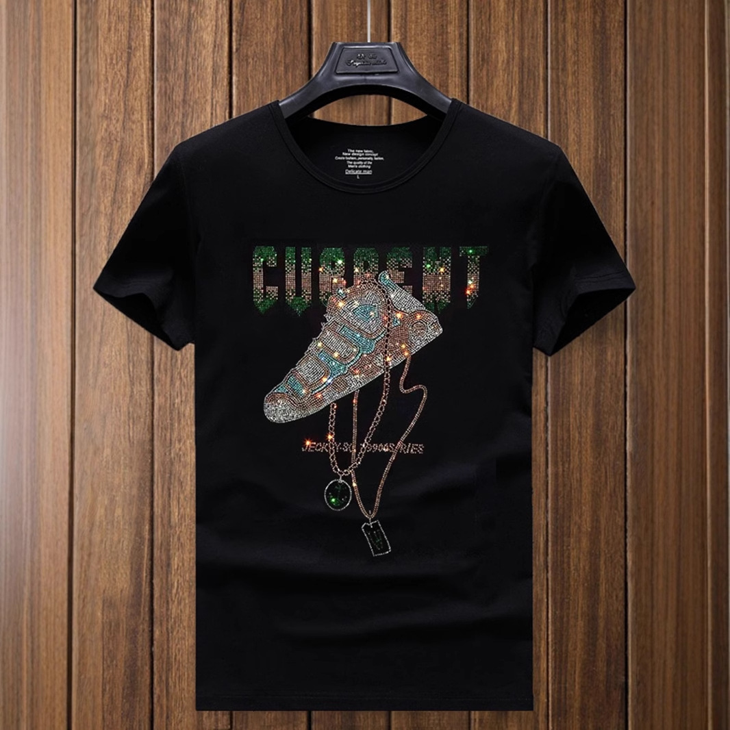 Designer 2025 New Shoe Style Hot Diamond Short Sleeve Youth Spirit Men's Large T-shirt Versatile Trendy Fashion Brand