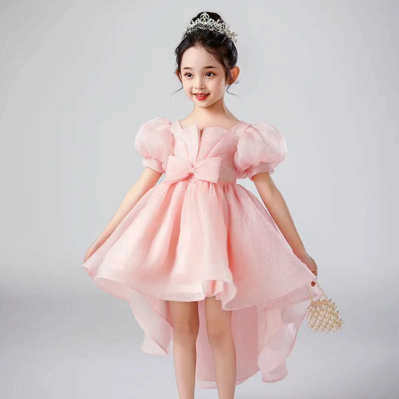 Girl's Dresses Summer Kids Dresses for Girls Mesh Lace Short Sleeve Girls Party Dress Fashion Solid Color Girl Evening Gown 3-12 Years Y250227NG8