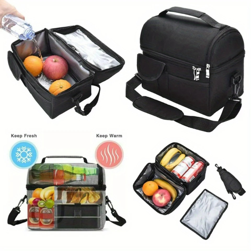 Ship from US Large Insulated Lunch Box Leakproof Cooler Bag Dual Compartment Tote For Camping Cans Wine Food box 250227FBB