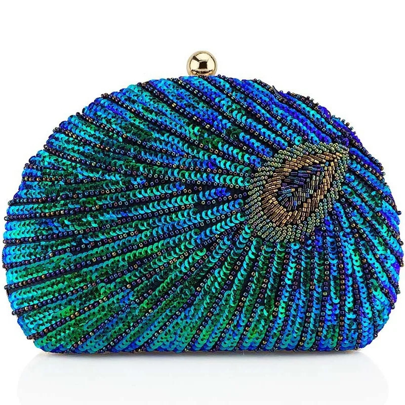 y Peacock Beading Evening Bags Glitter Sequins Wedding Handbags Fashion Women Party Chain Crossbody Shoulder 250226